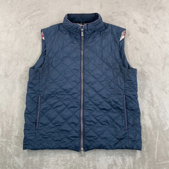 Brooks Brothers Thermore Diamond Quilted Puffer Vest Men Large Navy Hooded Zip - Picture 1 of 11